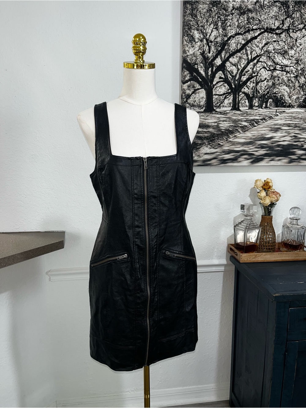 Free People Johnny Vegan Black Zip Front Mini Dress 10